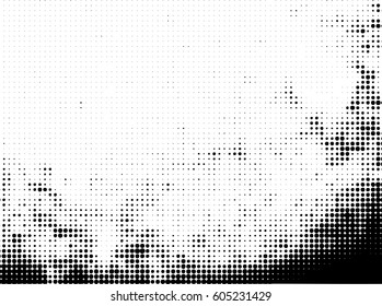 Simply Place Grunge Texture over any Object to Create Distressed Effect. Vector. Halftone dots pattern . Dirty spotted Background with tiny circles . Trendy abstract design element for your artwork .