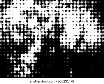 Simply Place Grunge Texture over any Object to Create Distressed Effect. Vector. Halftone dots pattern . Dirty spotted Background with tiny circles . Trendy abstract design element for your artwork .