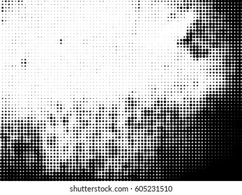 Simply Place Grunge Texture over any Object to Create Distressed Effect. Vector. Halftone dots pattern . Dirty spotted Background with tiny circles . Trendy abstract design element for your artwork .