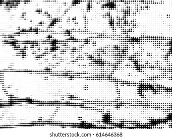 Simply Place Grunge Texture over any Object to Create Distressed Effect. Vector. Halftone dots pattern . Dirty spotted Background with tiny circles . Trendy abstract design element for your artwork .