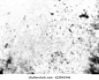 Simply Place Grunge Texture over any Object to Create Distressed Effect. Vector. Halftone dots pattern . Dirty spotted Background with tiny circles . Trendy abstract design element for your artwork .