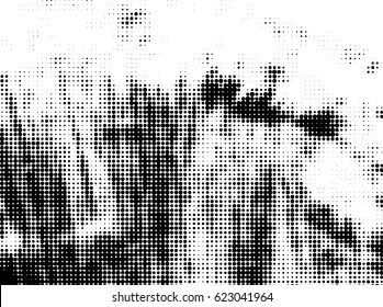 Simply Place Grunge Texture over any Object to Create Distressed Effect. Vector. Halftone dots pattern . Dirty spotted Background with tiny circles . Trendy abstract design element for your artwork .