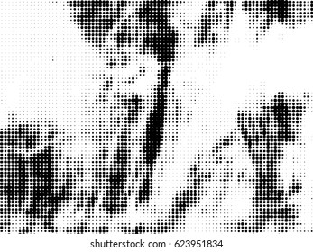 Simply Place Grunge Texture over any Object to Create Distressed Effect. Vector. Halftone dots pattern . Dirty spotted Background with tiny circles . Trendy abstract design element for your artwork .
