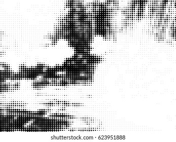 Simply Place Grunge Texture over any Object to Create Distressed Effect. Vector. Halftone dots pattern . Dirty spotted Background with tiny circles . Trendy abstract design element for your artwork .