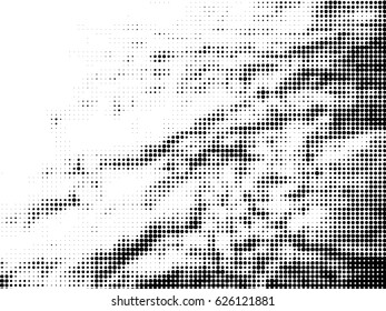 Simply Place Grunge Texture over any Object to Create Distressed Effect. Vector. Halftone dots pattern . Dirty spotted Background with tiny circles . Trendy abstract design element for your artwork .