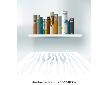 Simply pure interior with book shelf and table. Vector illustration.