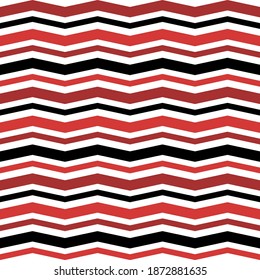 Simply seamless pattern design of red and black zigzag line isolated on white background. 