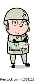 Simply Standing and Smiling - Cute Army Man Cartoon Soldier Vector Illustration