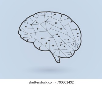 Simply stylized brain icon with connected dots on light blue background