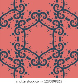 Simply symmetrical pattern on pink coral-color background seamless