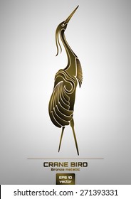 Simply vector illustration / drawing of bronze metallic crane bird