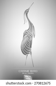 Simply vector illustration / drawing of silver metallic crane bird