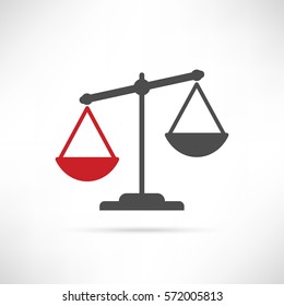 Simply weight icon with red winner bowl . Compare logo symbol. Scales judgment pictogram. Best choice Ui comparison element. User interface simile sign. EPS10 vector.