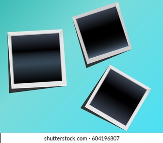 Simply white photo frame with shadow isolated on bright blue background. Vector illustration