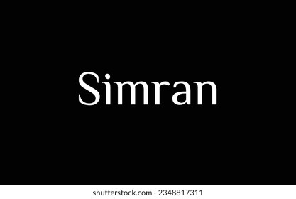 Simran - Muslim name - Islamic name - beautiful font style - vector names in White Color on Black Background