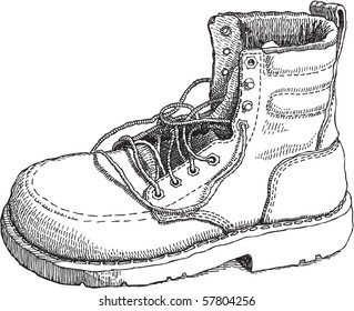 A simulated sketch of a boot. No color fills, only outlines converted to black fills.