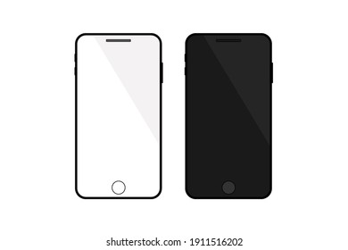 Simulated smartphone. On a white background Front view and black frame Modern digital communication device technology. Vector illustration