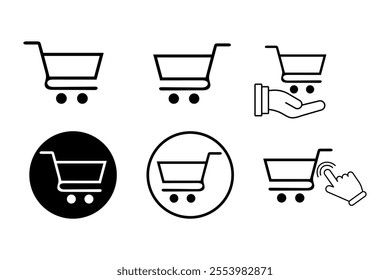 Simulated supermarket cart icons set for virtual shopping experiences, Attractive combinations in supermarket cart icons set for visual appeal, cart, shopping, shopping cart, store, purchase, basket