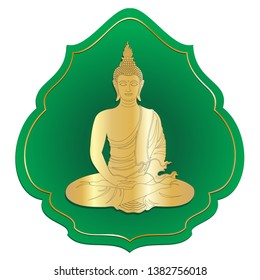 simulates gold buddha meditation on green gold background vector illustration isolated