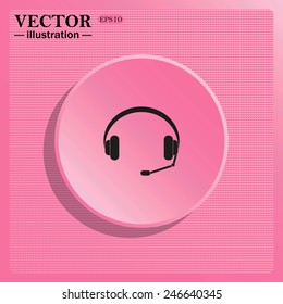 Simulating the structure of plastic. On a pink background pink circle with a shadow.  Headphones. Musical accessory,   vector illustration, EPS 10