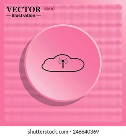 Simulating the structure of plastic. On a pink background pink circle with a shadow.  Cloud storage surrounded wi-fi network , vector illustration, EPS 10