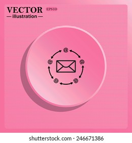 Simulating the structure of plastic. On a pink background pink circle with a shadow. Internet e-mail, vector illustration, EPS 10