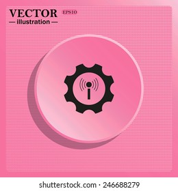 Simulating the structure of plastic. On a pink background pink circle with a shadow. Toothed setting controls via wi-fi network, vector illustration, EPS 10
