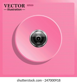 Simulating the structure of plastic. On a pink background pink circle with a shadow. camera, vector illustration, EPS 10