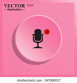 Simulating the structure of plastic. On a pink background pink circle with a shadow. Microphone. Voice recording, vector illustration, EPS 10