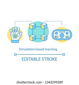 Simulation based learning concept icon. Innovative teaching. Machine learning. Virtual, mixed, augmented realities idea thin line illustration. Vector isolated outline drawing. Editable stroke