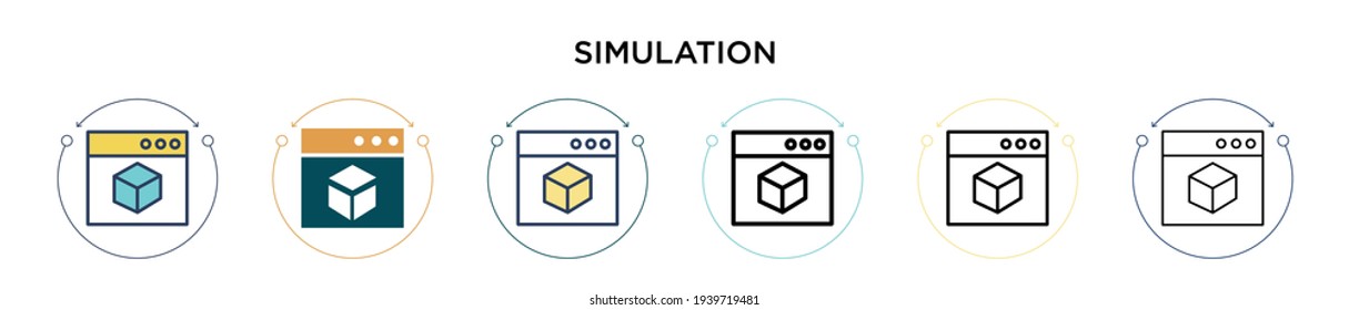 Simulation icon in filled, thin line, outline and stroke style. Vector illustration of two colored and black simulation vector icons designs can be used for mobile, ui, web