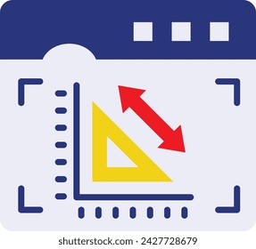 Simulation of measurements in browser vector icon design, Webdesign Development symbol, user interface or graphic sign, website engineering illustration, Grid and measuring tool with arrows concept