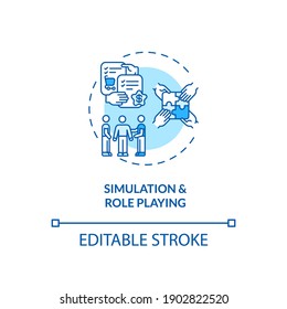 Simulation and role playing concept icon. Staff training idea thin line illustration. Re-creating work conditions. Practicing job skills. Vector isolated outline RGB color drawing. Editable stroke