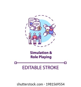 Simulation And Role Playing Concept Icon. Staff Training Idea Thin Line Illustration. Experiential Learning Method. Practicing Job Skills. Vector Isolated Outline RGB Color Drawing. Editable Stroke