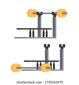 The simulator for a bench press. Barbell. The simulator with a barbell is isolated on a white background. Vector.