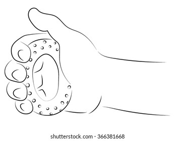 Simulator hand expander, hand holds the ring finger massage. Vector pencil illustration on the theme of health, medicine, massage.