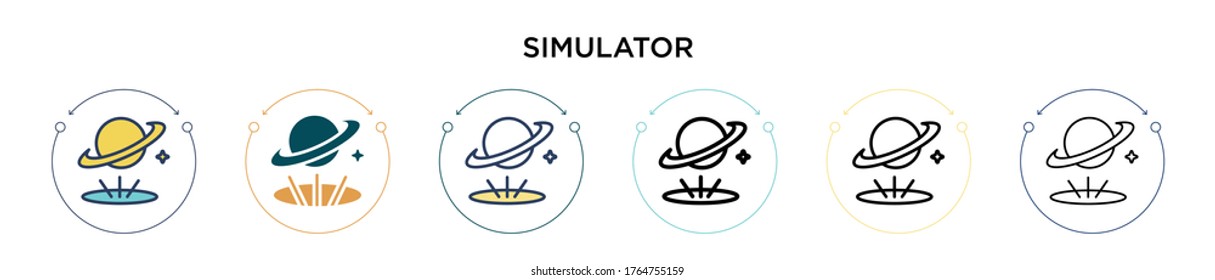 Simulator icon in filled, thin line, outline and stroke style. Vector illustration of two colored and black simulator vector icons designs can be used for mobile, ui, web