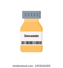 Simvastatin medicine vial illustration. Simvastatin is a medicine used along with exercise, diet, and weight loss to decrease elevated lipid levels. 