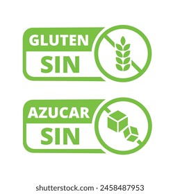 Sin azucar y sin gluten signs on a white background (trad. gluten free and sugar free)