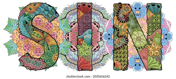 SIN with mandalas. Vector decorative zentangle object for decoration