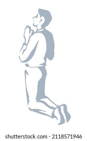 Sin sad depress sorrow worry view white sky text space line love praise palm arm concept logo. Black drawn outlin saint adult body trust thank plead fold soul old retro biblic art doodle cartoon style