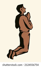 Sin sad depress sorrow worry view white sky text space line love praise palm arm concept logo. Black drawn outlin saint adult body trust thank plead fold soul old retro biblic art doodle cartoon style
