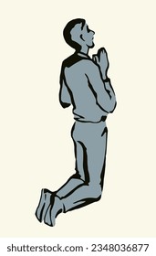 Sin sad depress sorrow worry view white sky text space line love praise palm arm concept logo. Black drawn outlin saint adult body trust thank plead fold soul old retro biblic art doodle cartoon style