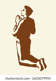 Pecado triste deprimir tristeza preocupação ver branco céu texto espaço linha amor louvor dobrar palma braço conceito logotipo. Preto desenhado contorno santo corpo adulto confiança graças plead alma velho retro biblic arte rabiscar estilo de desenho animado