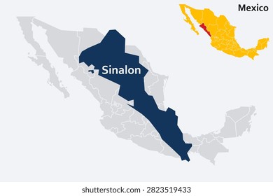 Sinaloa Map - Northwestern Mexican State, Pacific Coast and Gulf of California Vector.
