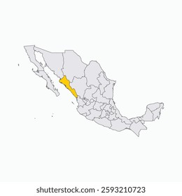 Sinaloa Region highlighted on Mexico map