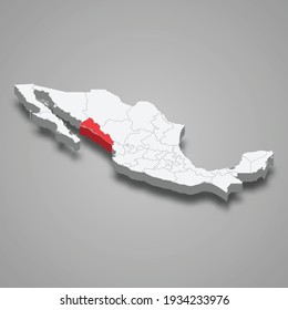 Sinaloa region location within Mexico 3d isometric map