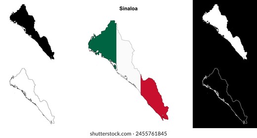 Sinaloa state outline map set