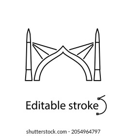 Sinamale Bridge outline icon. China Maldives Friendship Bridge the first cross sea bridge in the Maldives. Customizable linear contour symbol. Editable stroke. Isolated vector stock illustration
