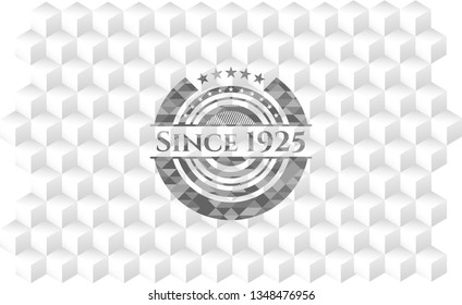 Since 1925 grey emblem. Retro with geometric cube white background